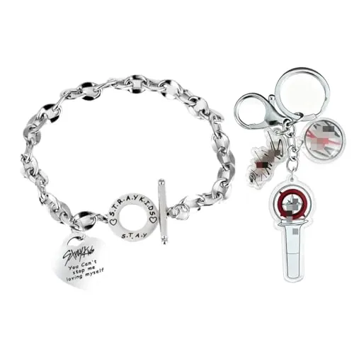 QOCUILC 2 pieza Kids Merch,Pulsera + Llavero,Skzoo Dulce Cartoon Pulsera,Bracelet,Charm Joyas,Ajustable para Fan Cumpleaños Creativo