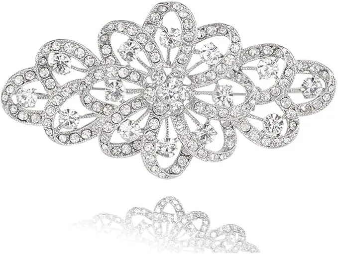 Voarge Corsage de broche de cristal de diamante completo, Broche para Mujer Cristal 4 Inch Flor Filigrana Boda