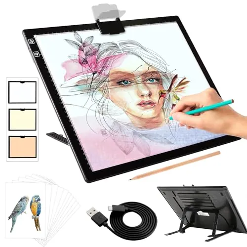 elice Mesa de Luz A3 con soporte/Clip,Recargable Mesa de Luz Dibujo con 2500mAH Batería,Atenuación de seis niveles,adecuada para pintura de diamantes 5D,Artesanía,Bocetos,Animacion,Tatoo Dibuja