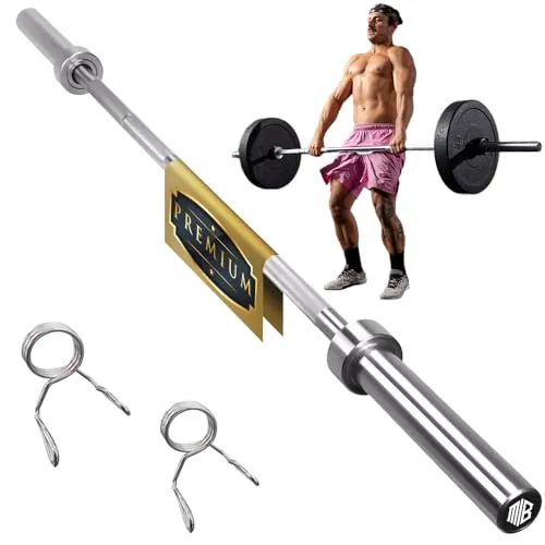 ManiBoom Barra olimpica 20kg, 220 cm para Discos y Pesas de Ø50mm - Barra de MUSCULACION para Press Banca, Halterofilia Crossfit - Barra Olímpica Carga máxima de 230kg para Gimnasio o Casa
