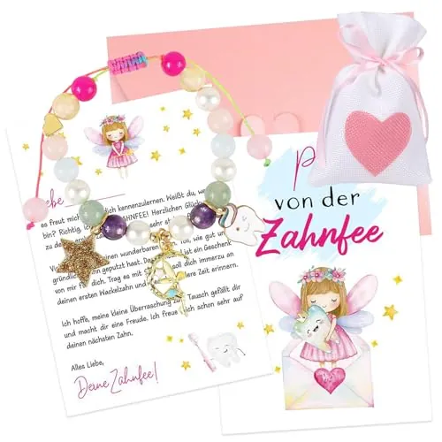 CHUNLINLAODA Regalo De Hada De Los Dientes, Pulsera Para Niñas, Diseño De Hada De Los Dientes, Tarjeta Postal, Para Cumpleaños, Bautizos, Navidad, Para Animar a Tu Hija o Sobrina (A)
