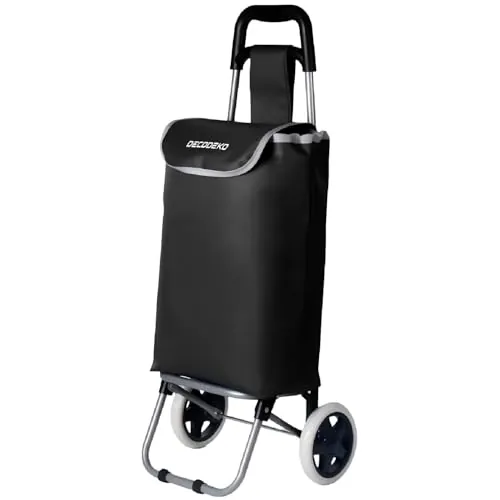 Carro de la Compra 2 Ruedas, Carrito Compra Plegable de Aluminio con Bolsa Oxford Desmontable (Negro, 34L)