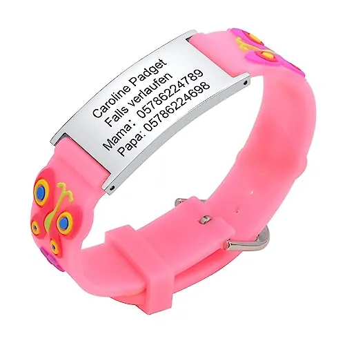 Pulsera de emergencia SOS para niños, número de teléfono – resistente al agua, silicona antipérdida, pulsera de identificación para niños, pulsera de identificación médica personalizada para niñas y