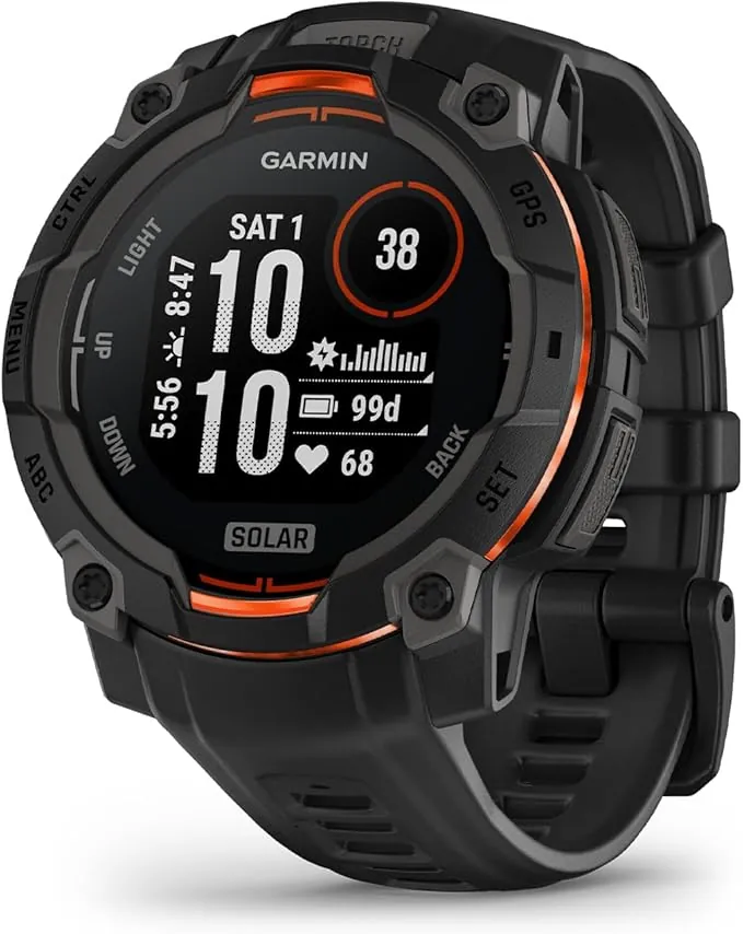 Garmin Instinct 3 Solar, Reloj Inteligente con GPS, Pantalla de 45 mm, Resistente al Agua, Aplicaciones Deportivas integradas, Monitorización de la Salud, Linterna LED, hasta 28 días autonomía, Negro
