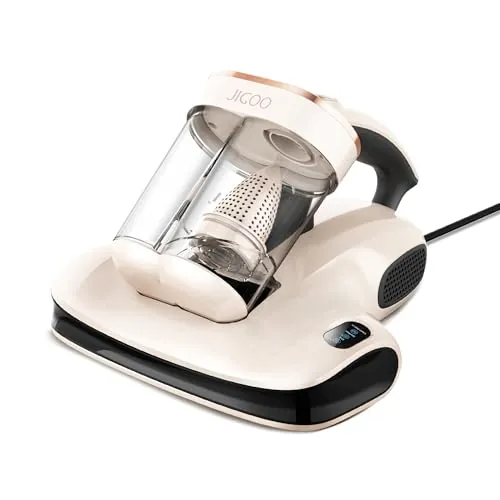 JIGOO S100 Aspirador de ácaros, Aspiradora Antiacaros para colchones con Sensor de ácaros, Pantalla LED, vibración, luz UV, ultrasonido, Elimina 99.9%, Especial Alergias, para Colchones y Sofás