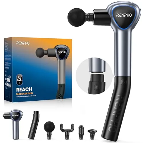 RENPHO Reach Pistola de masaje con mango extensible, tejido profundo gris