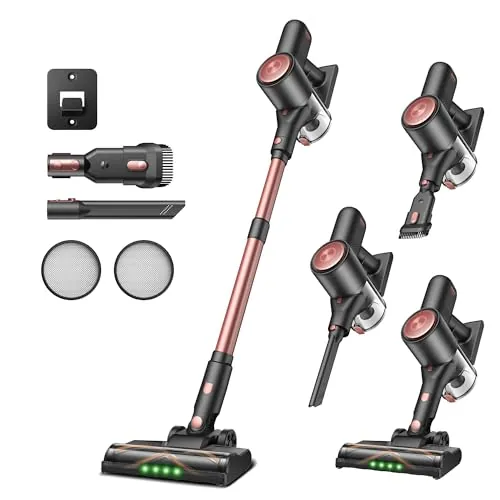 Vexilar V10Pro Aspiradora sin Cable 45KPa Potente,Aspiradora Fácil Limpieza,Autonomía 45 Min,Batería Extraíble,Accesorios Multiusos,Aspirador Escoba Ligero para Suelos/Alfombras/Coche/Pelo de Mascotas