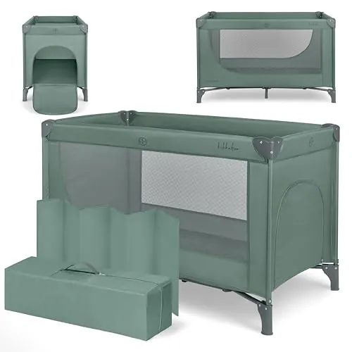 KikkaBoo Cuna de Viaje SO Gifted 2026, Cuna Bebe 120x60 cm hasta 15 kg, Parque Plegable con Bolsa de Transporte, Ligera y Compacta, Verde