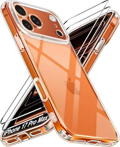 ivoler Anti-Amarillo Clara Funda para iPhone 17 Pro MAX con 2 Piezas Cristal Templado, [Protección Militar] Carcasa Protectora Antigolpes Transparente Anti-Choques Bumper Case