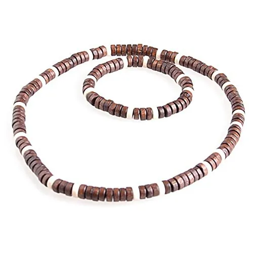 DonDon – collar y pulsera con perlas de madera auténtica, estilo playero