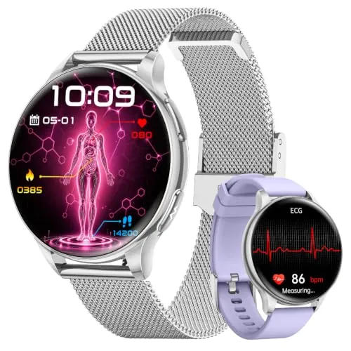 FOSMET Reloj Inteligente Mujer Salud ECG/HRV/BMI Presión Arterial, Plata