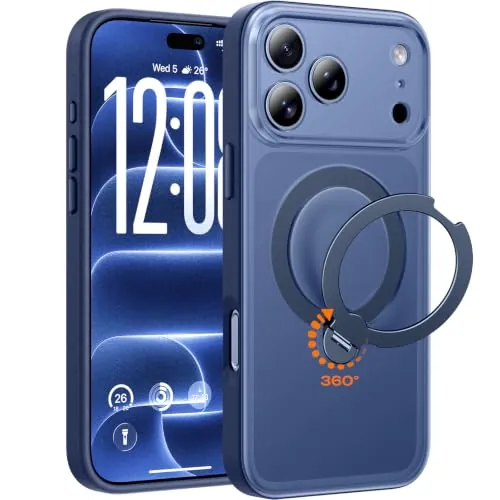 TOCOL Funda para iPhone 18 Pro con Soporte Giratorio 360°, Azul Marino