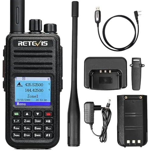 Retevis RT3S DMR, Emisora Caza, Digital/Analógica para Radioaficionados, Alto Rendimiento, Compatible con MOTOTRBO Nivel Ⅰ y Ⅱ, GPS, APRS, 3000 Canales(1 UNID, Negro)