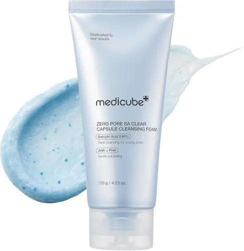 medicube Facial Cleanser Zero Pore Capsule Cleansing Foam | Limpiador Suave para Textura de Piel, Puntos Negros y Poros, AHA, BHA y PHA para Limpieza Profunda, Cosmética Coreana, 120 g