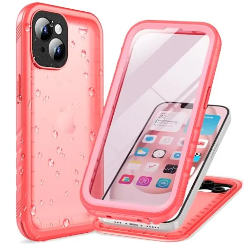 Cozycase Top Funda 360 Antigolpes Impermeable para iPhone 13, Rosa