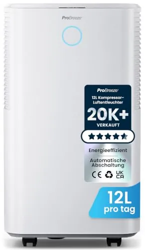 Pro Breeze OmniDry Deshumidificador 12 L, bajo consumo, silencioso, 3 modos, higrostato, LED, temporizador 24 h, tubo drenaje, secado ropa, elimina humedad, moho y alergias