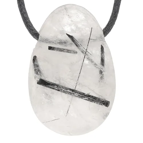 Lebensquelle Plus Colgante en forma de gota con cordón de algodón + tarjeta de piedras | Set de colgantes de piedra natural | Colgante de gema perforada (Cuarzo con turmalina)