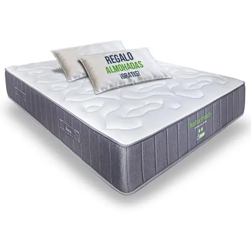 Matnature Naturfresh 140x200 – Colchón Viscoelástico con Muelles Ensacados | Altura 22 cm | Máximo Confort | Transpirable, Antiácaros, Ergonómico, Firmeza Media | 2 Almohadas de Regalo