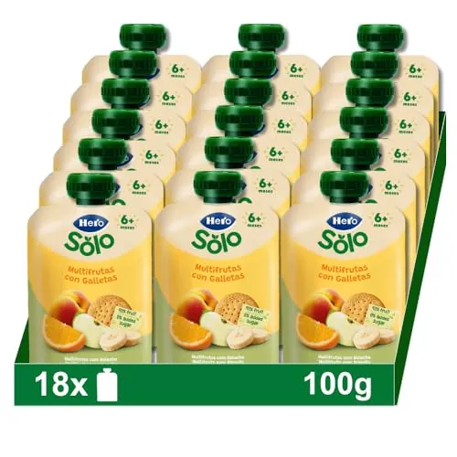 Hero Solo Bolsitas Multifrutas con Galletas Bebé Desde 6 Meses, 18 x 100 g