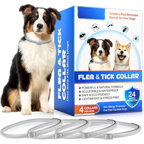 Collar Antiparasitario Perros, Collar Antipulgas Perros 4 Piezas con 24 Meses de Protección Efectiva, Impermeable, Ajustable, para Perros Pequeños, Medianos y Grandes
