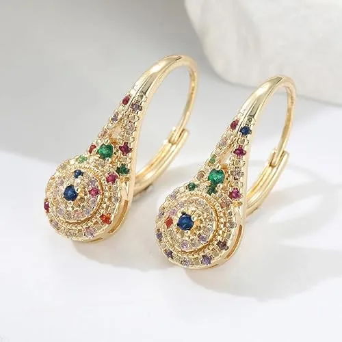 Elegantes y lujosos pendientes multicolor con circonitas sintéticas, joyas de moda y exquisitas para banquetes
