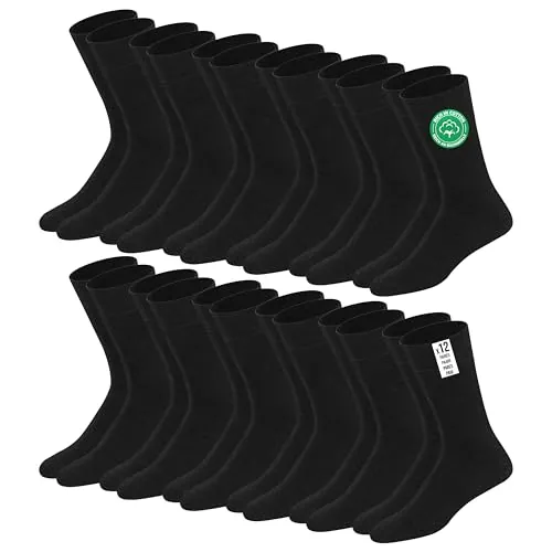 SOXCO calcetines de algodón para hombre hasta la pantorrilla 43-46 Negro, Paquete de 12 Pares