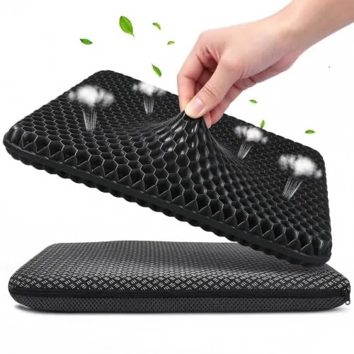 Cojín de Gel Antiescaras, Transpirable y Antideslizante, con Funda Lavable | Doble Capa Engrosada Suave y Plegable para Sentarse Mucho Tiempo, para Oficina, Conducir, Silla de Ruedas y Viajes 47x44x4cm