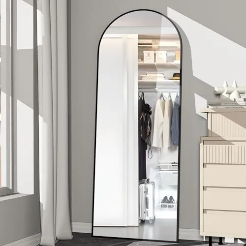 NEUWEABY Espejo de Cuerpo Entero, 162X53cm Espejo de Suelo arqueado con Soporte, Espejo arqueado Negro Colgado de pie o apoyado contra la Pared para Entrada de Dormitorio, salón