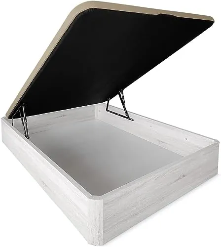DUÉRMETE ONLINE - Canapé Abatible Madera Gran Capacidad Cajón Grosor 30mm con Tapa Reforzada y Transpirable, 135x190