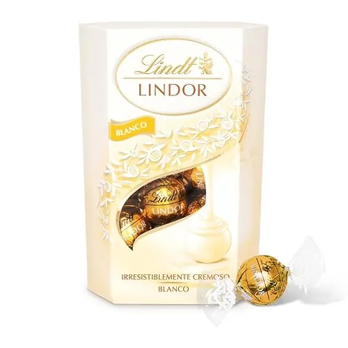 Lindt bombones LINDOR CORNET chocolate blanco, delicioso bombón con interior de chocolate cremoso, chocolate Lindt, 200g, aprox 16 bombones