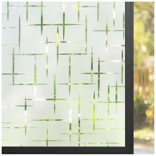 rabbitgoo Vinilos para Ventanas Privacidad, Estrellas Cruzada, 90x200cm | Vinilo Translucido para Cristales Electrostatico, Sin Pegamento, Reutilizable, Anti UV, Lámina Decorativa para Cocina Oficina