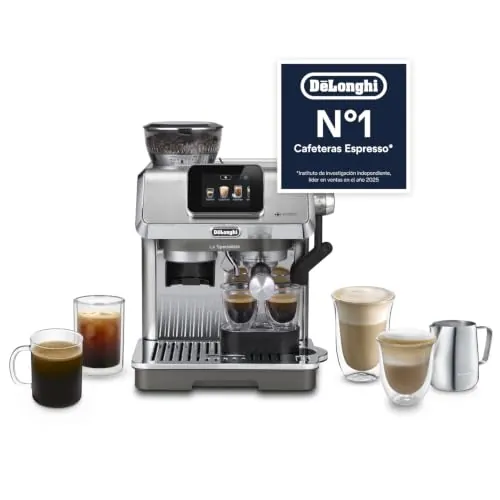 De'Longhi La Specialista Touch - Cafetera Espresso 10 Bebidas | Cafetera Manual con Espumador de Leche Automático y Manual, Cold Brew, Pantalla a Color, Molinillo Integrado, Metal, EC9455.M