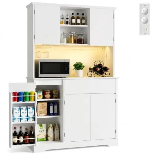 Xbro Alacena de Cocina, Mueble Cocina con LED y Enchufe, Blanco