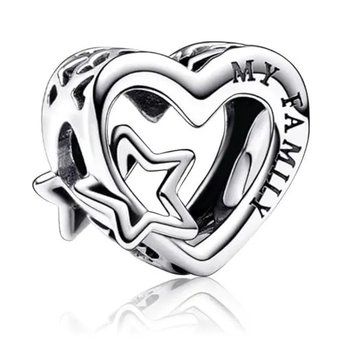 Abalorio corazón My Family para pulsera Pandora delicado lindo regalo familia, charm original, charms originales