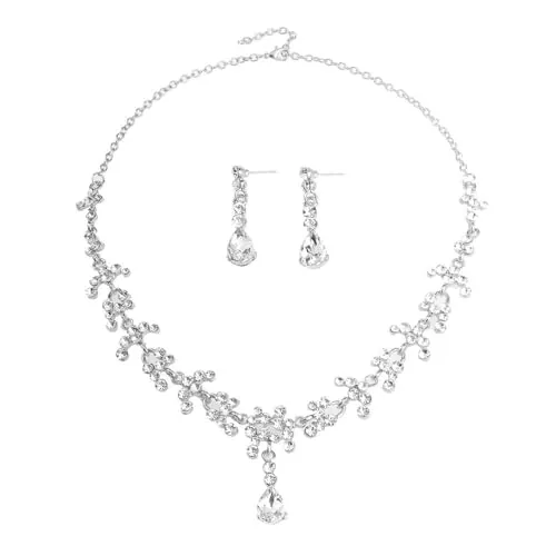 XFSRG Conjunto Joyería Gota Cristal Azul Collar Pendientes Elegante Adorno Femenino Brillante Accesorio Nupcial