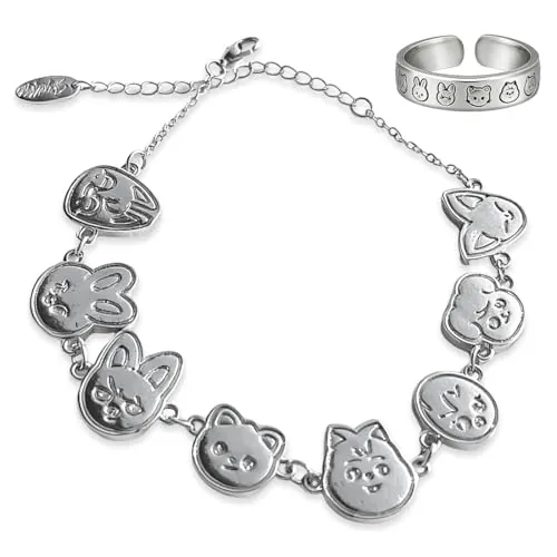EIROVYA Stay_Kids Pulsera + Anillo Ajustable,Skz Merch,Skzoo Adorable Dibujo Animado Pulsera,Stay_Kids Bracelet,Kpop Merchandise,K pop Regalos