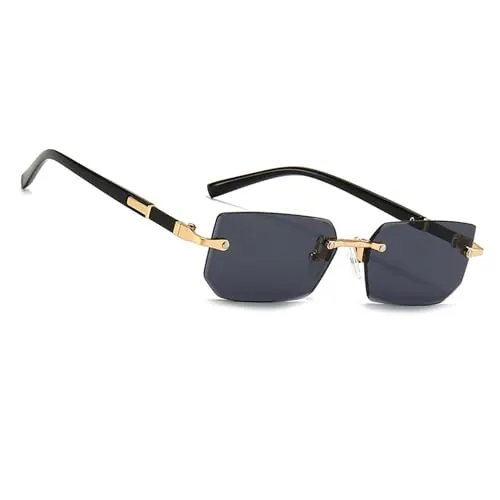 MEGAVOW Gafas de Sol Sin Montura Rectangulares, Retro Vintage Lentes Cuadrados, Protección UV, Cuadradas de Moda para Mujer Hombre, Gafa Lente Tintadas