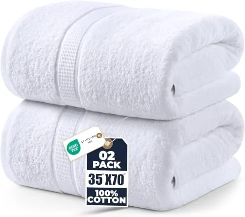 Utopia Towels - Pack de 2 Toallas de Baño Grandes (90 x 180 cm) - (Blanco) | Toallas de baño extragrandes de algodón hilado en anillo: suaves, mullidas, de secado rápido y muy absorbentes