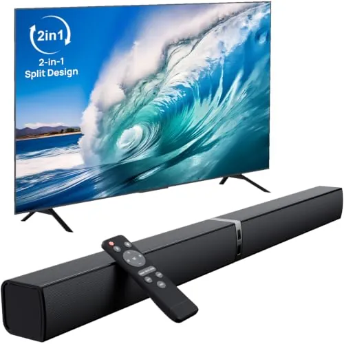 HoYLluDLL 2.0 Barra de Sonido para TV, Barra de Sonido Separable 2 en 1 de 32 Pulgadas para Dispositivos de TV con 3 Modos de ecualización y 3 Sonidos envolventes, ARC/Óptico/AUX, 1pcs
