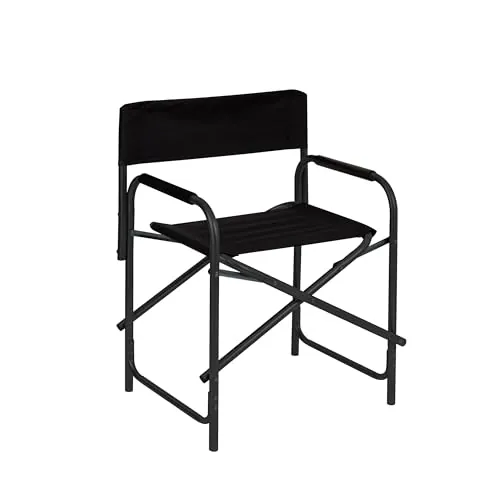 Baroni Home Silla de Director Plegable de Acero Tubular para Camping, Playa, Pesca, jardín, Ahorra Espacio, con reposabrazos Acolchados de Esponja, 56x44x76 cm (Negro)
