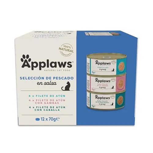 Applaws 100 % Natural Comida húmeda para Gatos Adultos, selección de Pescado en Salsa Multipack, 12 × 70 g latas