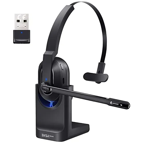 EKSA H5 Auriculares BT con Micrófono y USB Dongle 45 Tiempo de Reproducción Auriculares Inalambricos PC, Cascos con AI Micrófono Cancelación Comerciales para Oficina/Hogar