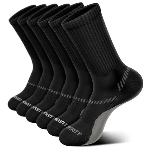 BULLIANT Calcetines Hombre 6 Pares, Calcetines Antiampollas Deporte Compresivos Senderismo Medias Futbol,Transpirable con Suela Totalmente Acolchada(6Pares-Negro2643-39-42)