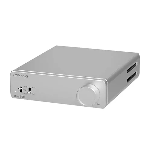 TOPPING Mini300 Amplificador HiFi Estéreo de Alta Potencia, Clase D Balanceado, 140W×2 @4Ω, 124dB SNR, Auto Power Sync,TRS Balanceadas y RCA, Amplificador de Escritorio para Altavoces Pasivos, Blanco