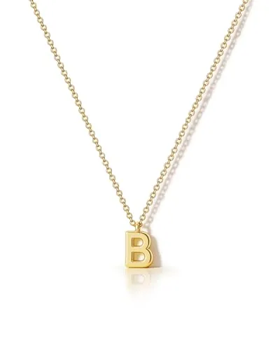 HANLI Colgante Letra Inicial para Mujer - Collar de Letra B Personalizado Bañado en Oro 14K Joyería Fina para Mujer Regalo Elegante Delicado Monograma