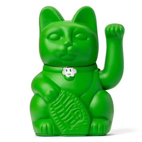 Gato de la Suerte Maneki Neko Lucky Cat con Pata Derecha en Movimiento Figura Decorativa Japonesa Original Pintada a Mano para Casa Negocio Oficina Entrada Regalo Amuleto VERDE M (10x6x15cm)