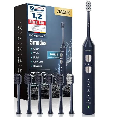 7MAGIC Cepillo de dientes eléctrico sónico, autonomía de 180 días, Azul