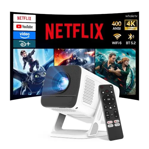 [Compatible con Netflix] Mini Proyector Android 13 - Soporte 4K 1080P | Proyector con WiFi 6 y Bluetooth 5.2, Auto Keystone, Apps Integradas, Compatible con iOS/Android/TV Stick, LYNCAST