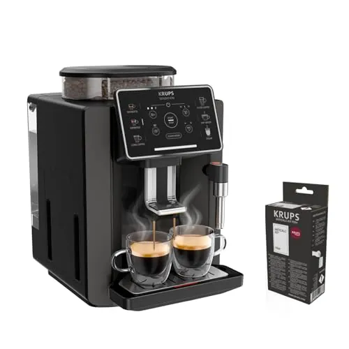 Krups Sensation,Cafetera Superautomática, Potencia 1450W,5 bebidas, fácil mantenimiento, ajustes personalizados,panel táctil,espumador de leche, negro,1-2 tazas, incluye kit descalcificador,EA9109OM