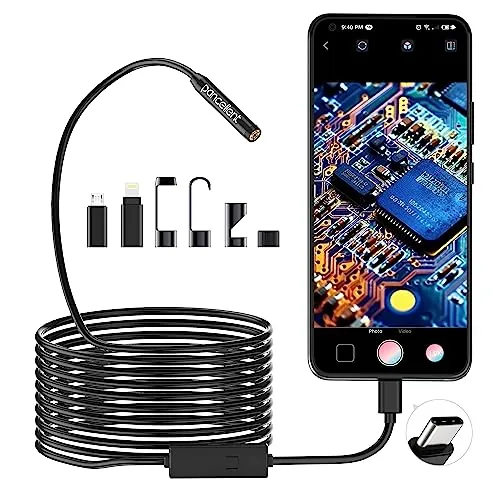 1920P HD Endoscopio de Inspección de Serpiente, Boroscopio Pancellent Tipo C, Cámara de Alcance con 8 Luces LED para Smartphone Android e iOS, iPhone, iPad, Samsung (16.5 Pies/5 M)
